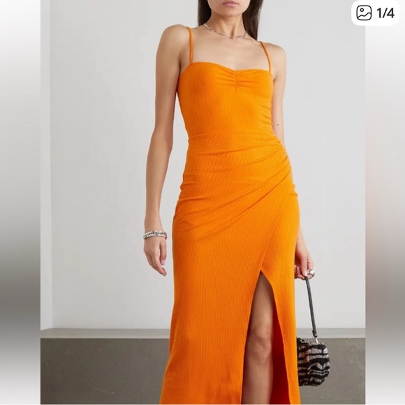 Reformation Vibrant Orange Midi Dress - Picture 2 of 7